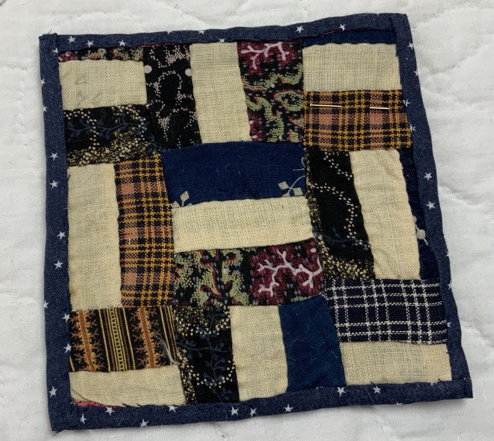 Antique Patchwork Quilt Table Topper, Rectangles, Early Calicos, Small