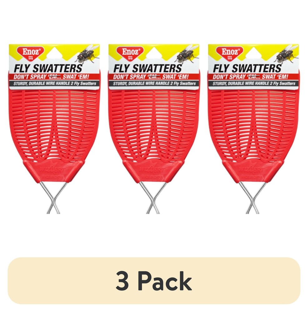 (3 pack) Enoz Fly Swatter, Wire Handled Plastic Fly Swatter, Assorted Colors