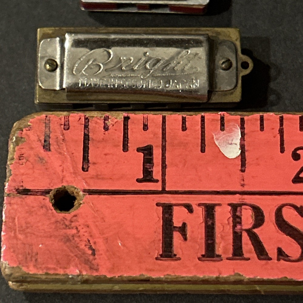 Vintage Mini Harmonica Keychains 1.5” Bright & 1”Atom Occupied Japan