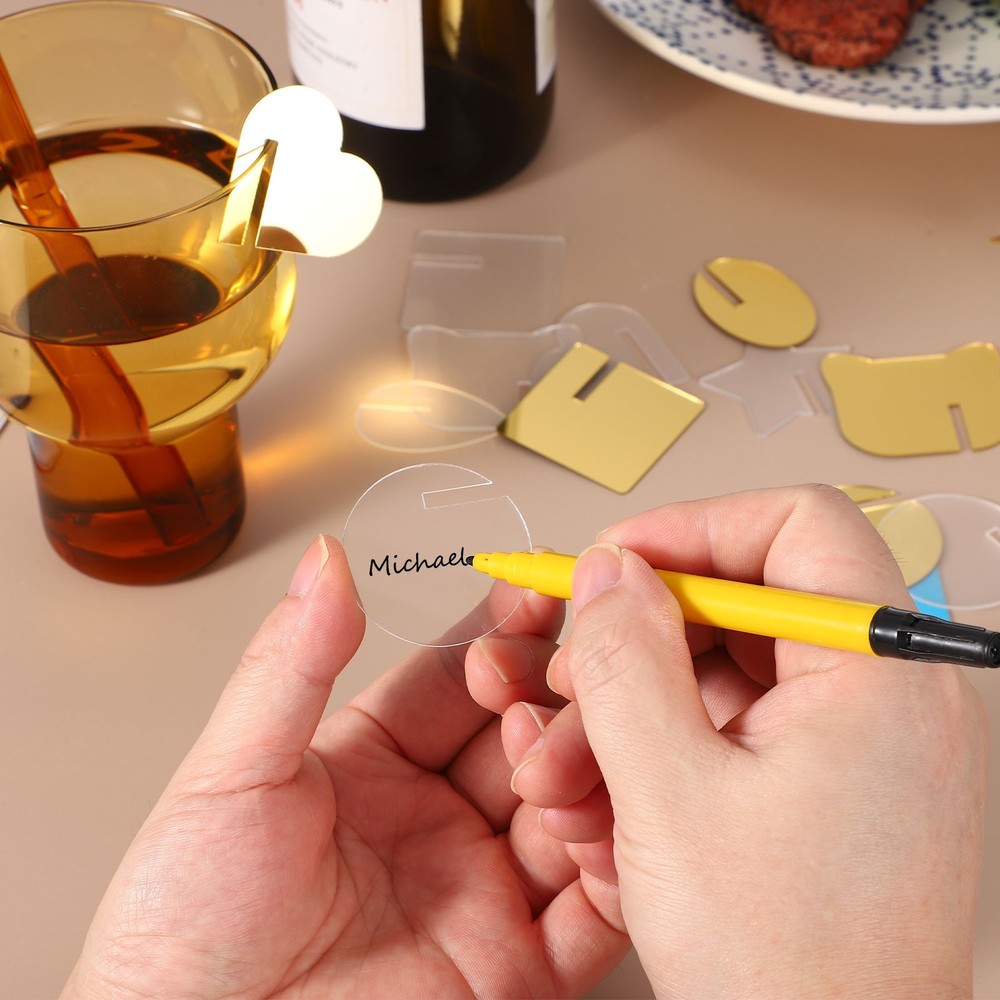 60 Acrylic Beverage Labels, Hexagonal Party Shape, Transparent