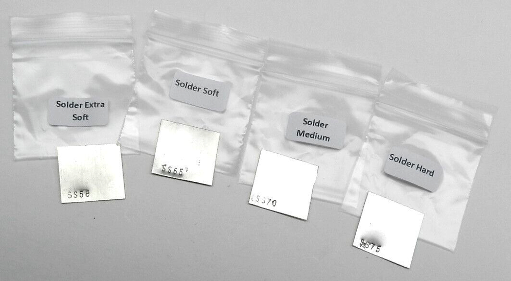4 Pieces Silver Solder Sheet Assorted Pack 1Dwt @ X-Soft, Easy Soft, Medium Hard