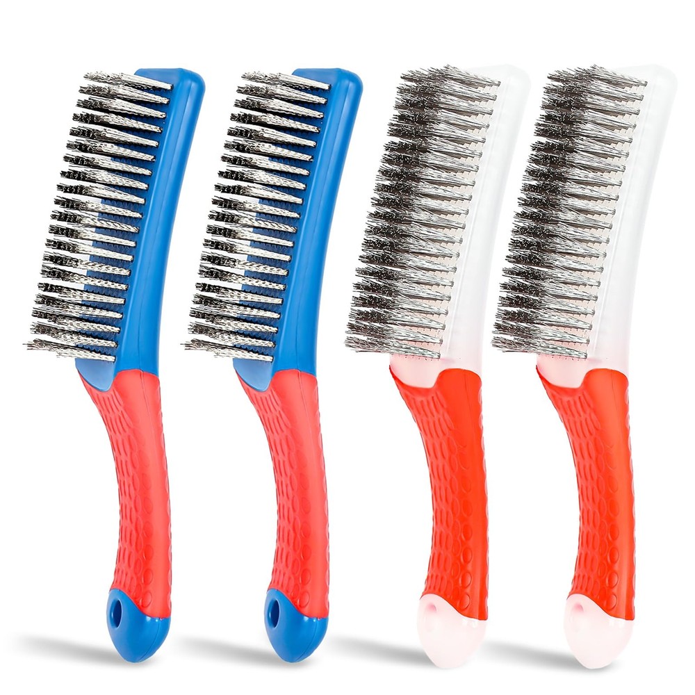 4 Pack Wire Brush for Rust Removal & Paint Removal, Heavy Duty Stainless Stee...