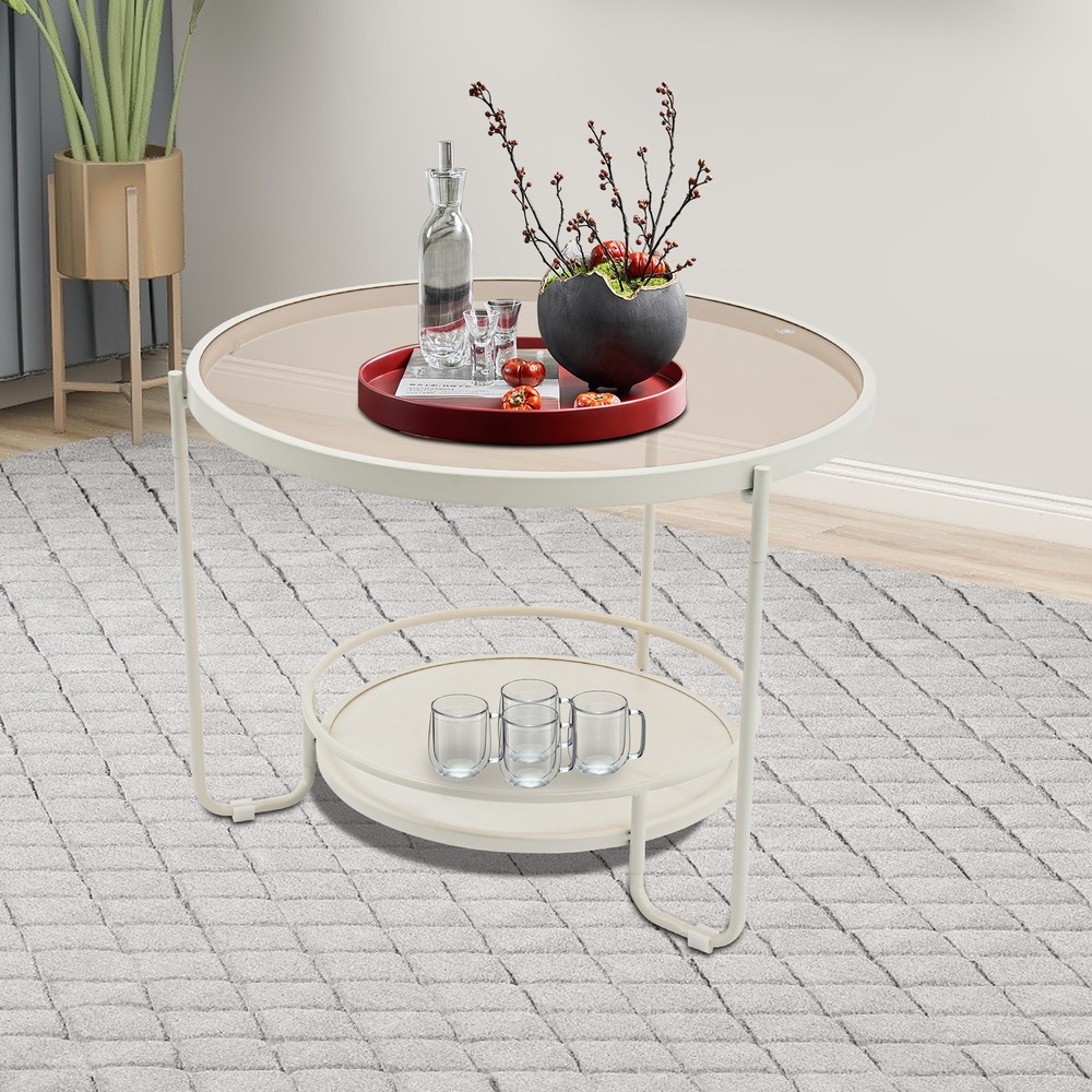 Modern Round 2-Tier Side Table, Coffee Table,tea table for balcony, study room