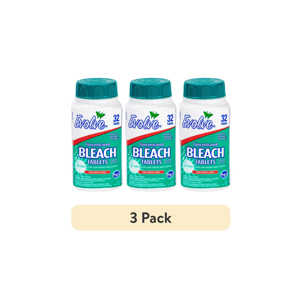 (3 pack) Evolve Concentrated Bleach Tablets, Linen Breeze, 32 Count