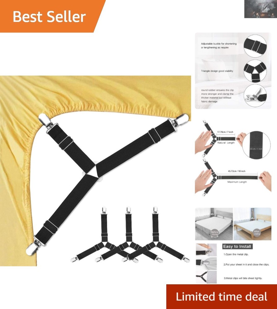 Versatile Sheet Fasteners - 4 Pcs Adjustable Clips for All Mattress Sizes