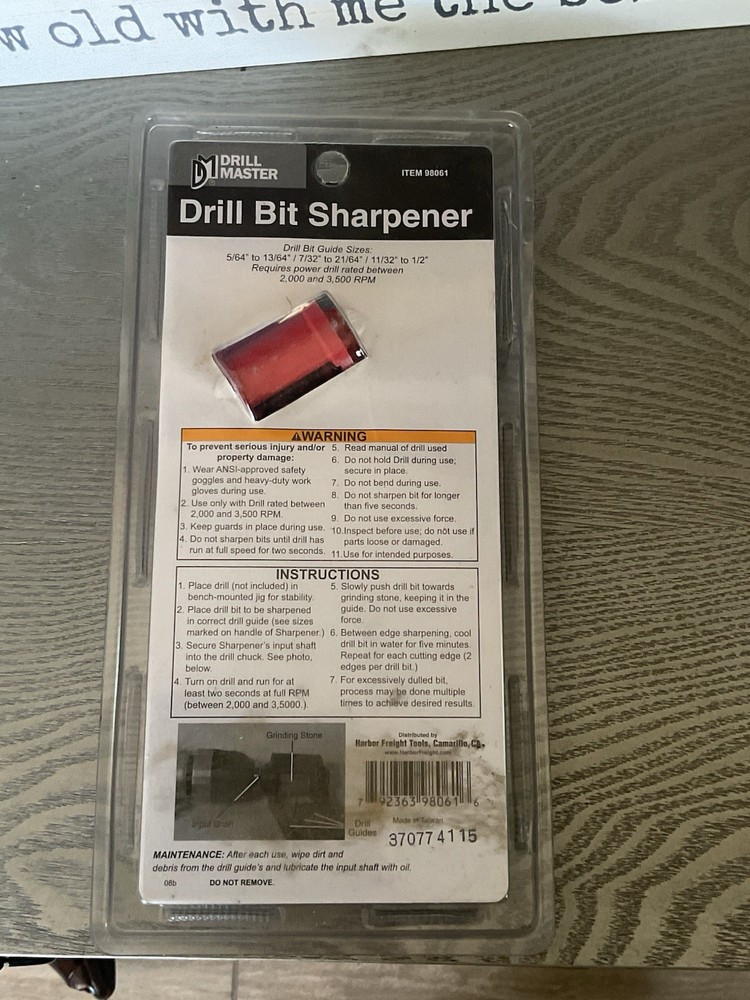 Drill Master Drill Bit Sharpener with Built-In Guide: 5/64" to 1/2" New