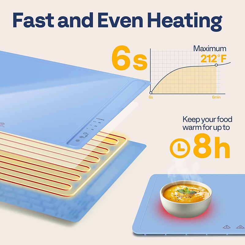 Electric Warming Tray Rollable Buffet Food Warming Mat with 3 Temp Control Timer