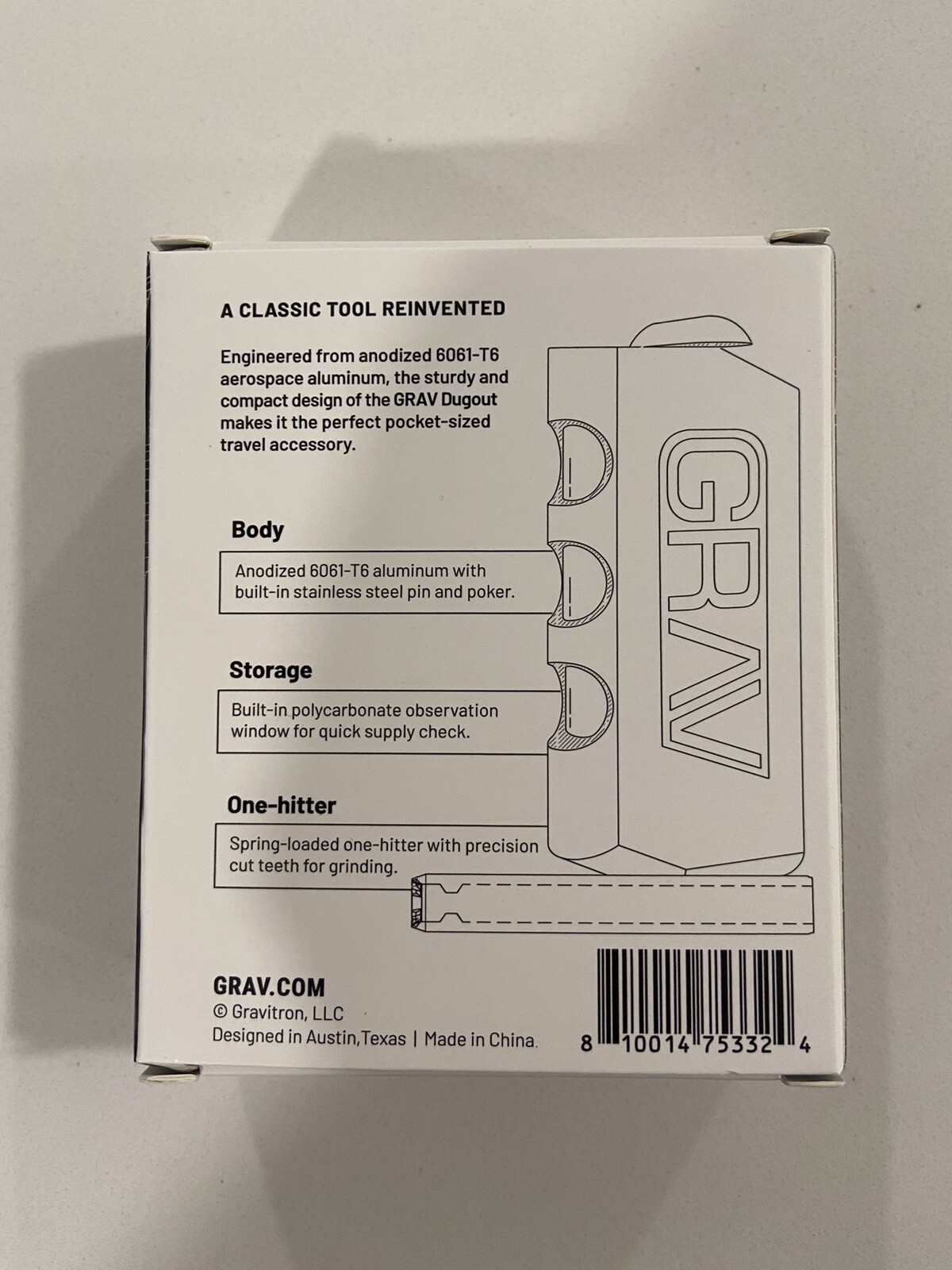 GRAV Aluminum Dugout One Hitter Taster Pipe, Grinder & Carry Case *SHIPS ASAP*