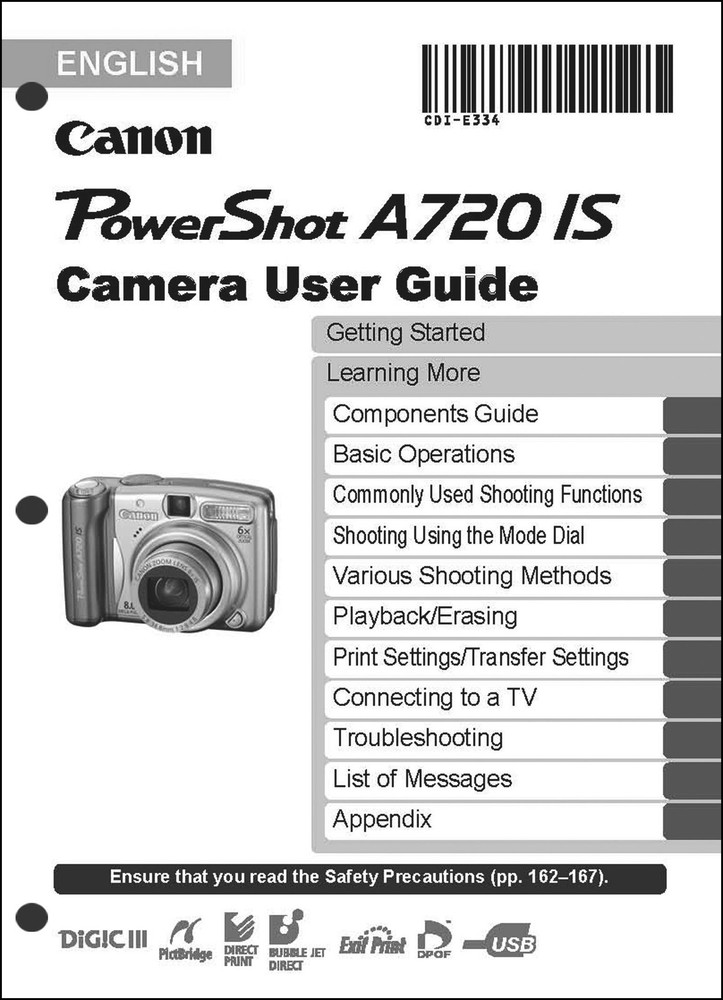 Canon Powershot A720 IS  Digital Camera User Guide Instruction  Manual