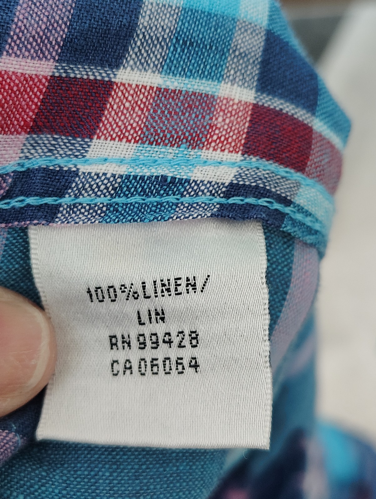 BUGATCHI Turquoise & Pink PLAID Mens LINEN Shirt Classic Shaped Fit L/XL 48"