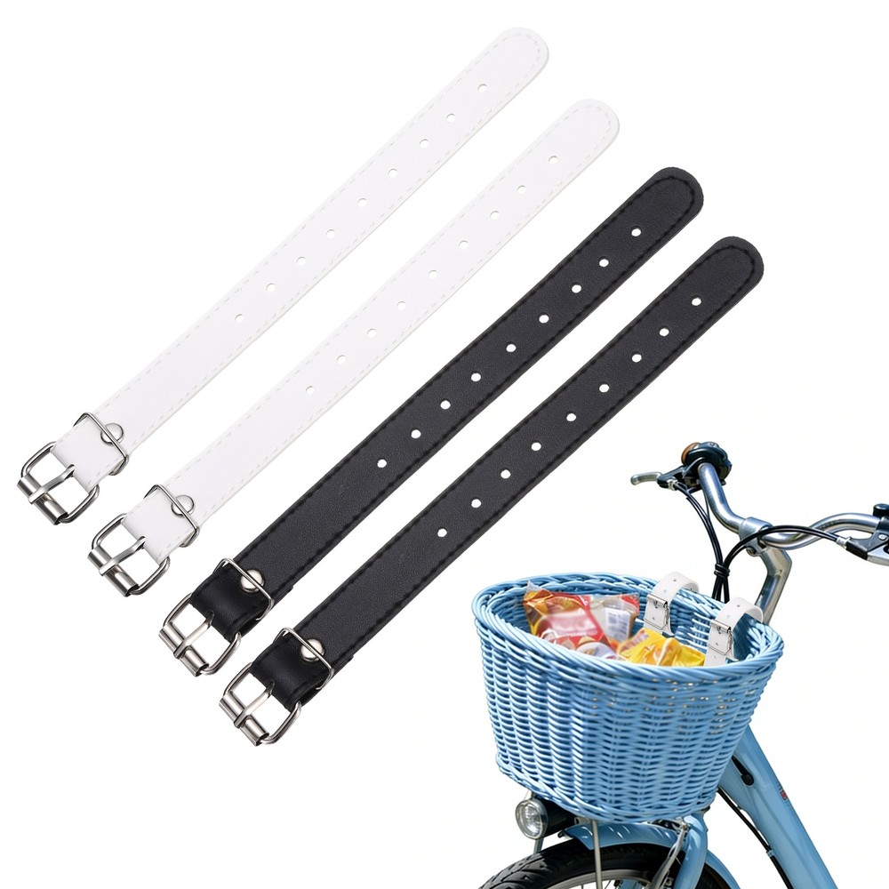 4 Pcs Adjustable Leather Bicycle Basket Strap, White/Black