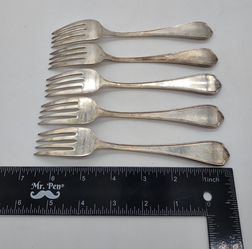 Five Antique International Silver Co Spoons and Fork Set ~ 5 Spoon & Fork