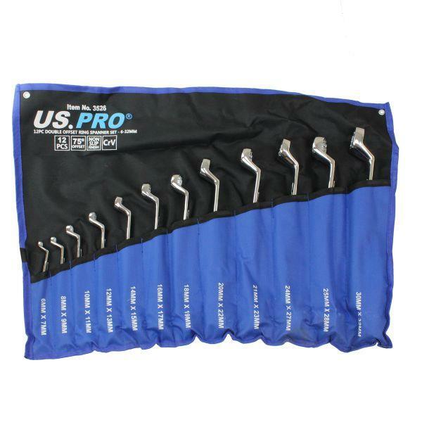 US PRO Tools 12 Piece Double Offset Ring Spanner Set 6 - 32mm 75DEG 3526