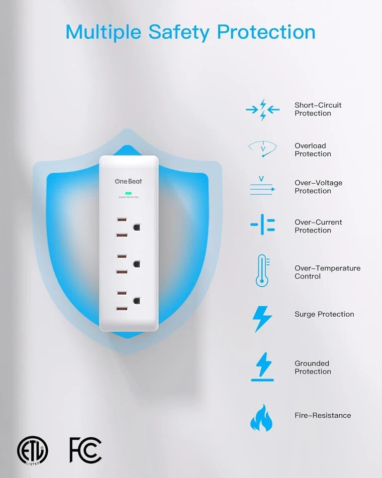 Surge Protector Outlet Extender with Rotating Plug, 9 AC Multi Plug Wall Outlet