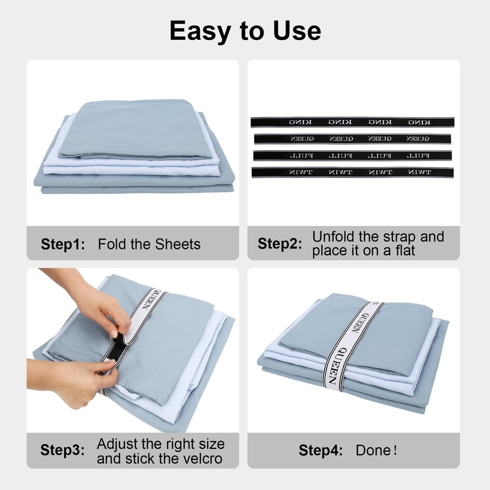 8 Pcs Bed Sheet Organizer Bands with Hook and Loop Adjustable Sheet Organizer...