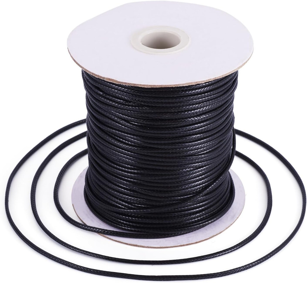 90 Yards 2Mm Black Waxed Polyester Cord Braided Thread String with Roll Spool fo