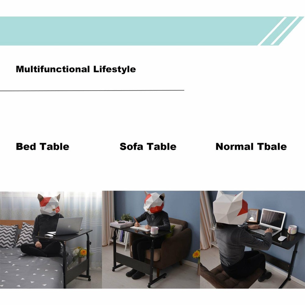 Office Laptop Desk Rolling Adjustable Portable Table Computer Mobile Stand New