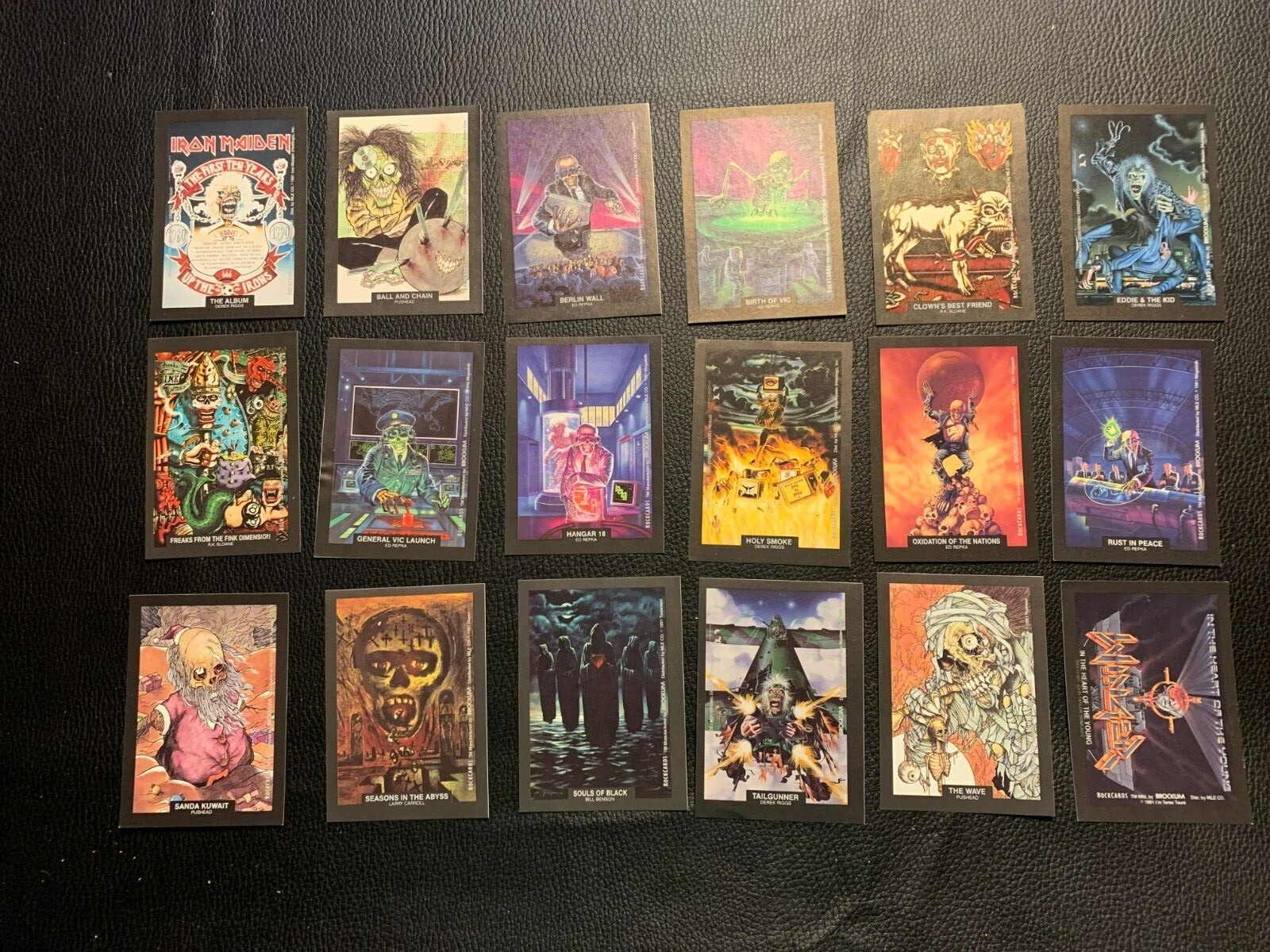 1991 BROCKUM ROCK CARDS -  COMPLETE INSERT SET OF 18 ART STICKER CARDS