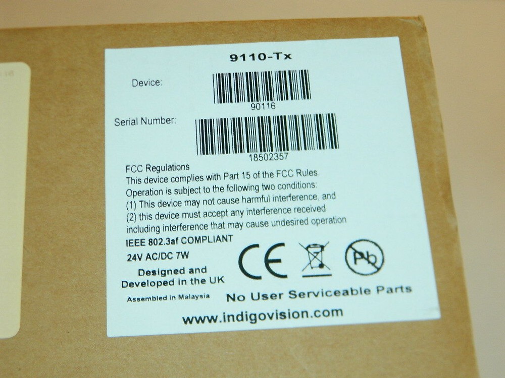 INDIGOVISION 9110-TX 9110 IP VIDEO ENCODER TRANSMITTER