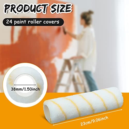 24 Pack Paint Roller Covers 9 x/2 Inch Microfiber Paint Roller 1 Yellow, White