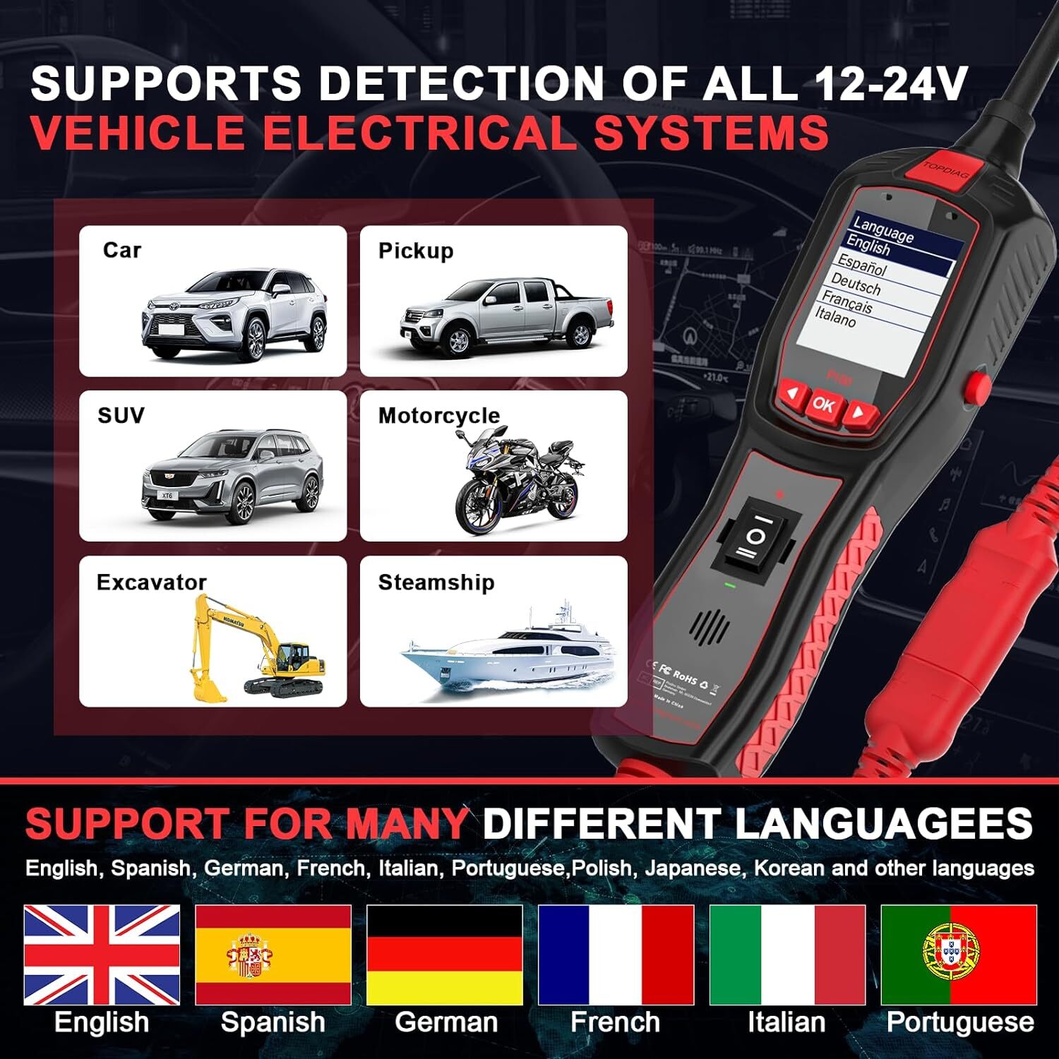 Topdiag P150 Automative Car Circuit Tester Power Probe Voltage Fuel Inject Test