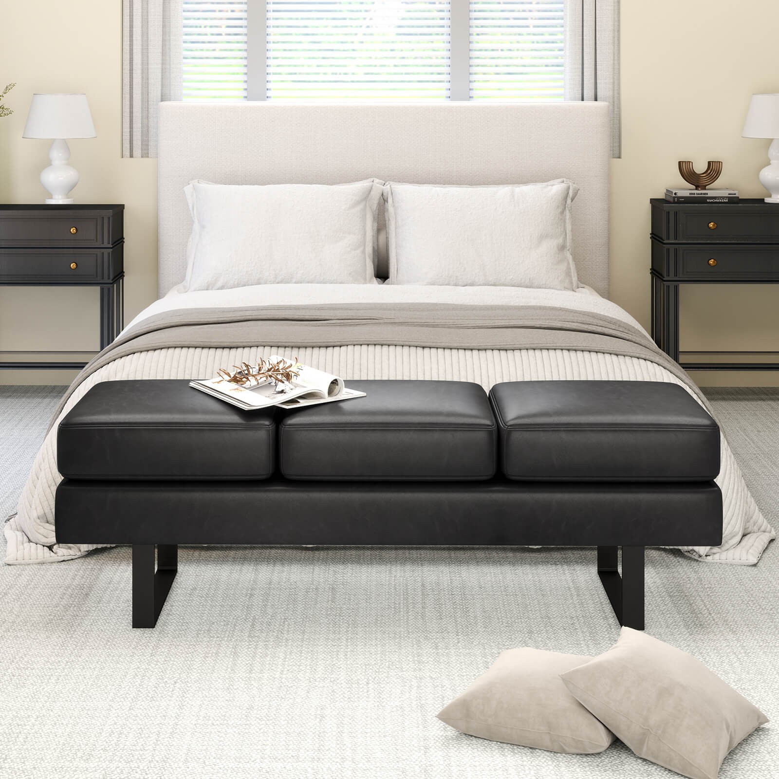 Waiting Room Bench Seating w/ Metal Frame Leg Upholstered Reception Bench