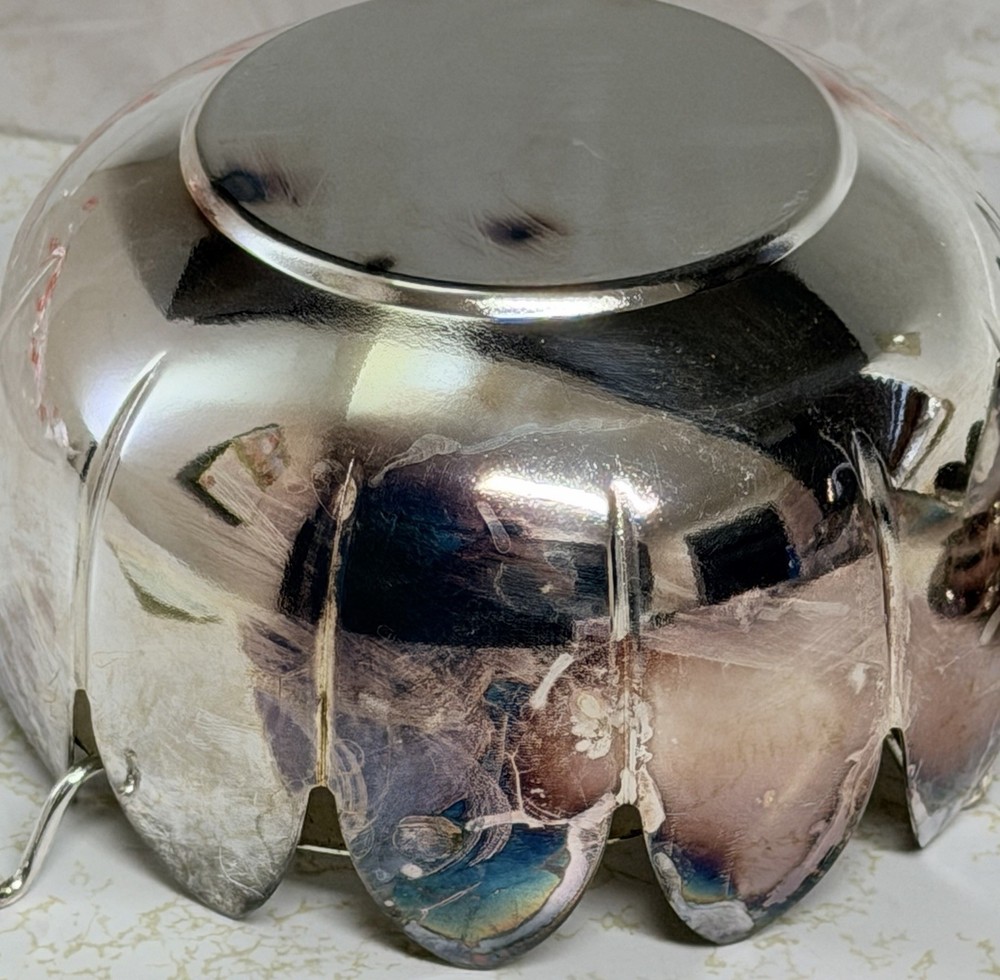 Leonard Lotus Bowl Centerpiece 3 Piece Set Made In Italy Silver Flower Frog