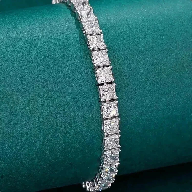 15.00Ct Princess Cut Lab Created Diamond Tennis Bracelet 14k White Gold Plated