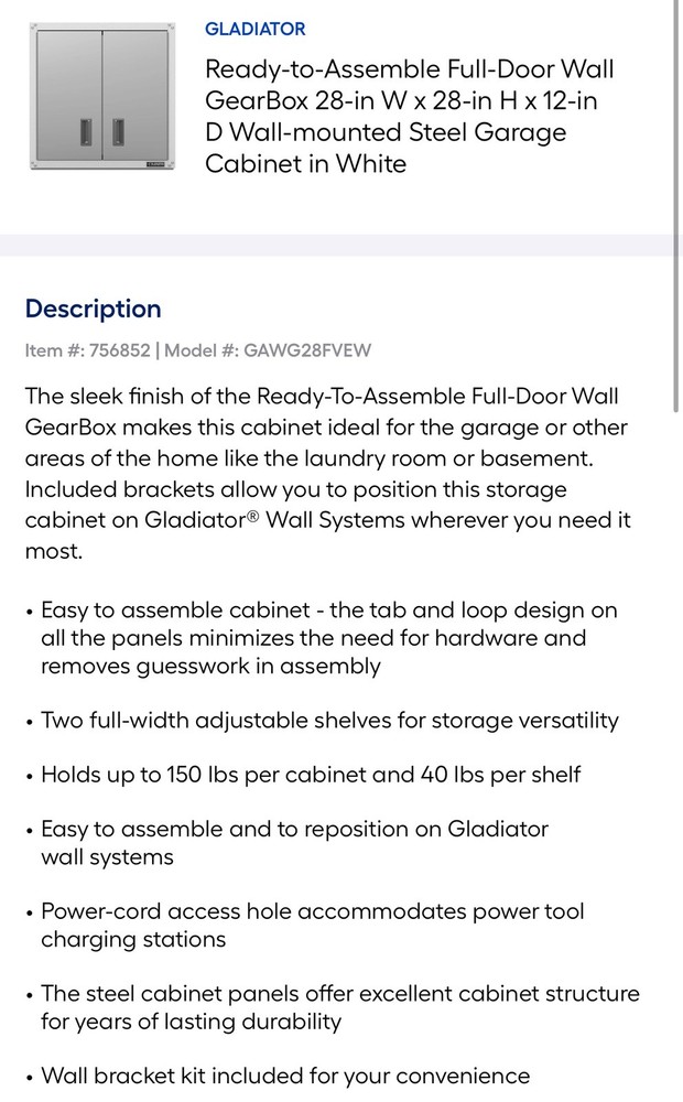 Gladiator GarageWorks Ready-to-Assemble Full-door Wall GearBox