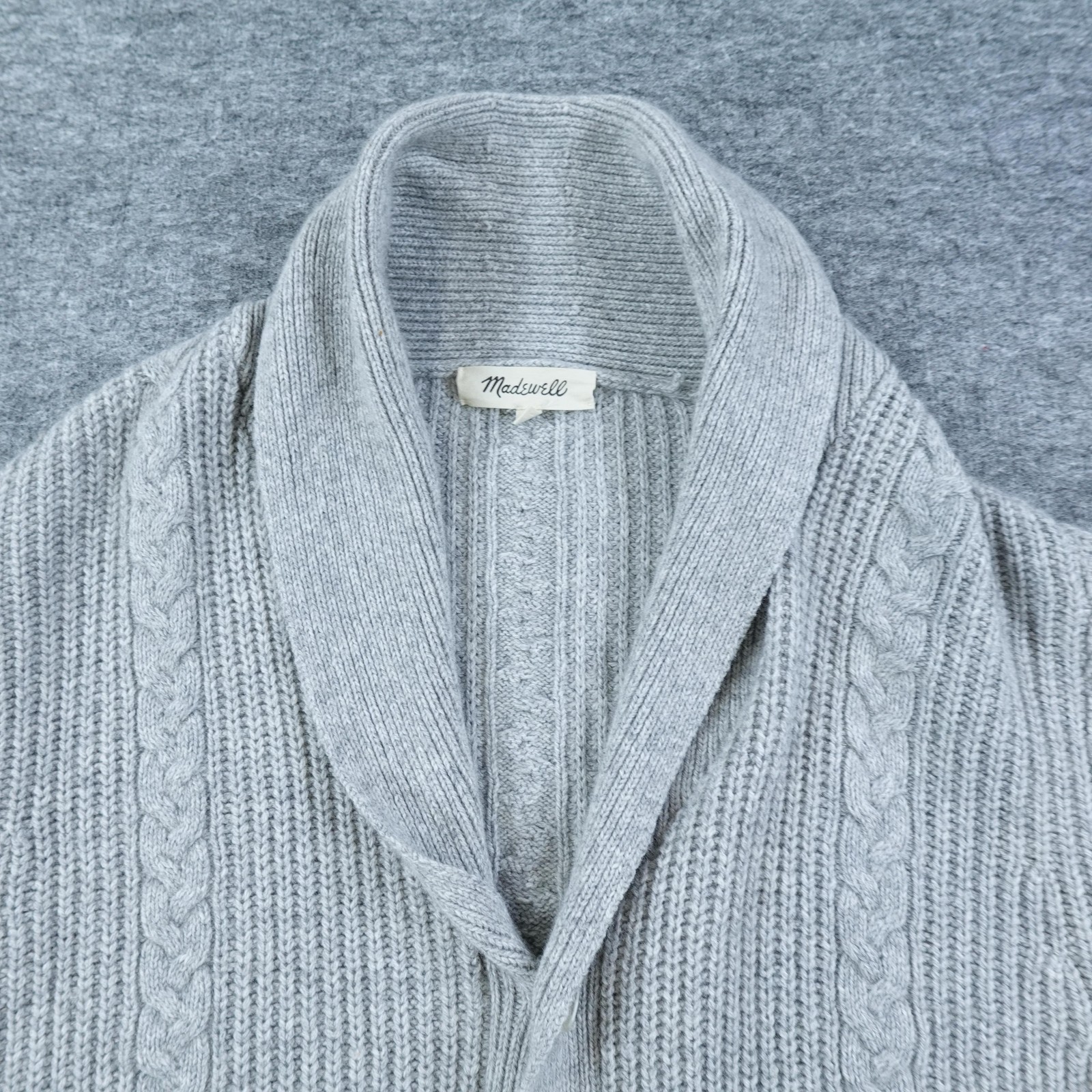 Madewell Sweater Men Medium Gray Shawl Collar Cable Knit Cardigan Merino Wool