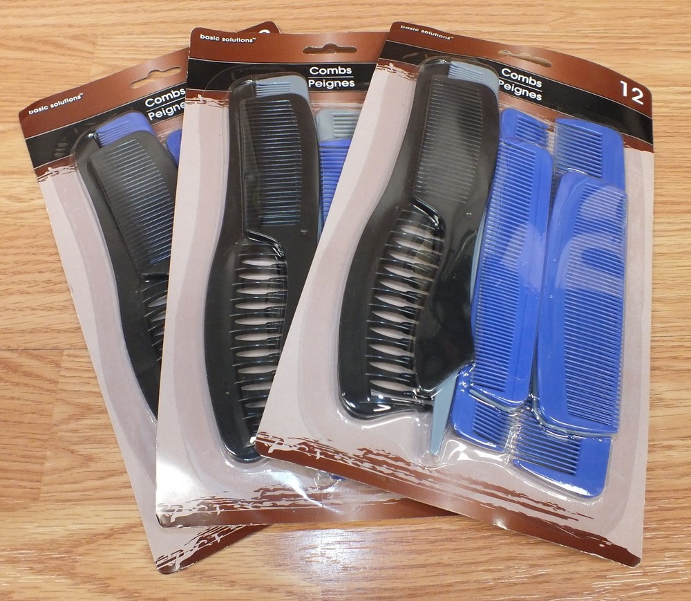 Lot of 3 Packs Basic Solutions 12 Count (36) Multi Color Plastic Combs *NEW-READ