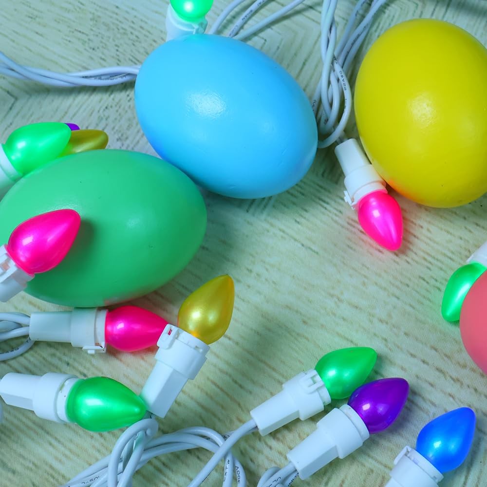 Easter String Lights LED Multi Color Glass C3 Lights 50 Count Easter Pastel L...