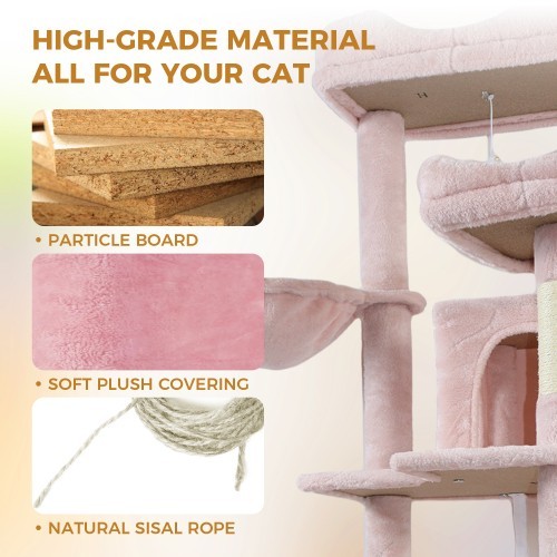 Cat Tree Pet use 68-inch multi-layer large tall cat tree in pink color