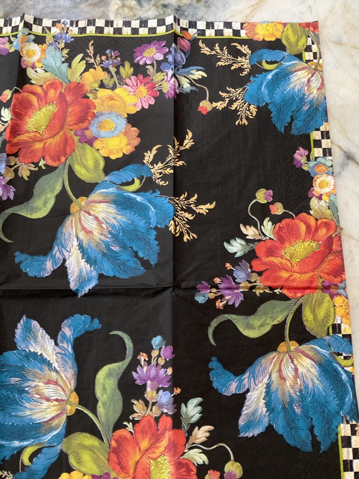 MacKenzie-Childs BLACK FLOWER MARKET Guest 1 Napkin for Decoupage.