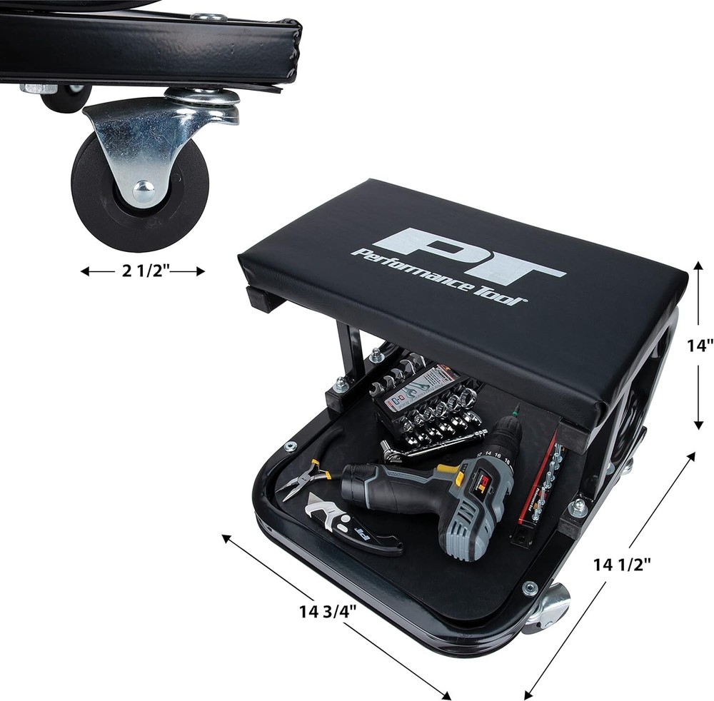 Efficient Rolling Work Seat for Mechanics - Shielded Casters & Padded Cushion