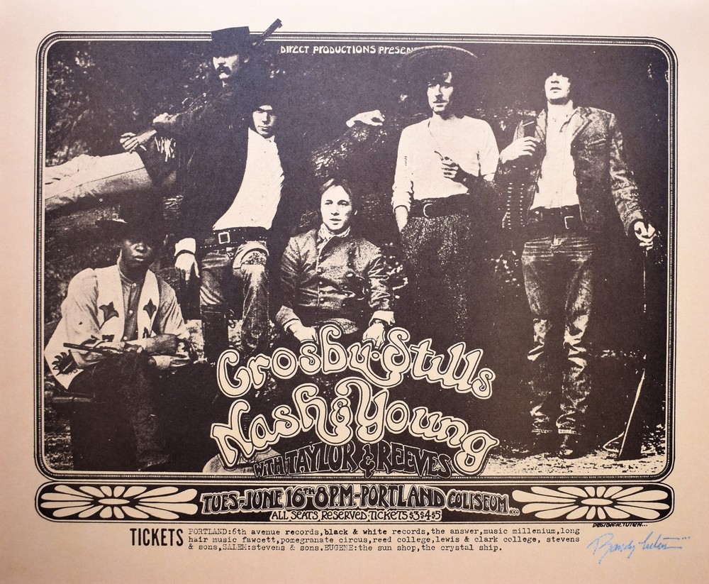 Crosby Stills Nash & Young Concert Poster 1970 Randy Tuten Brown Variant