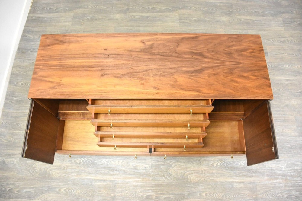 Walnut and Brass Mid Century Credenza
