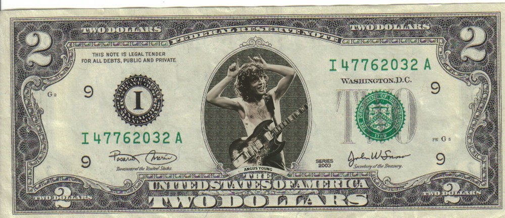 Angus Young $2 Dollar Bill Mint! Rare! $1 AC/DC #2