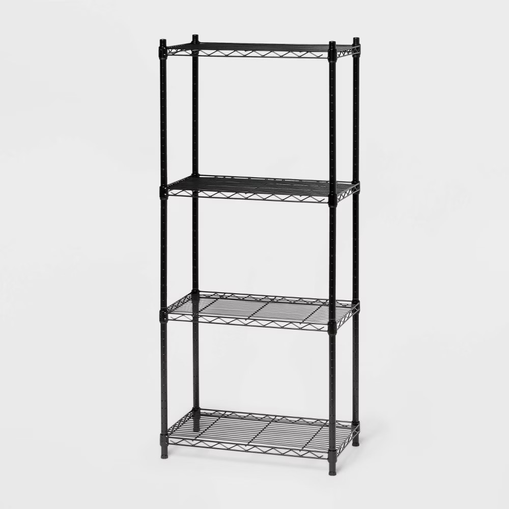 4 Tier Wire Shelving Black - Brightroom: Steel Utility Storage, Adjustable Feet