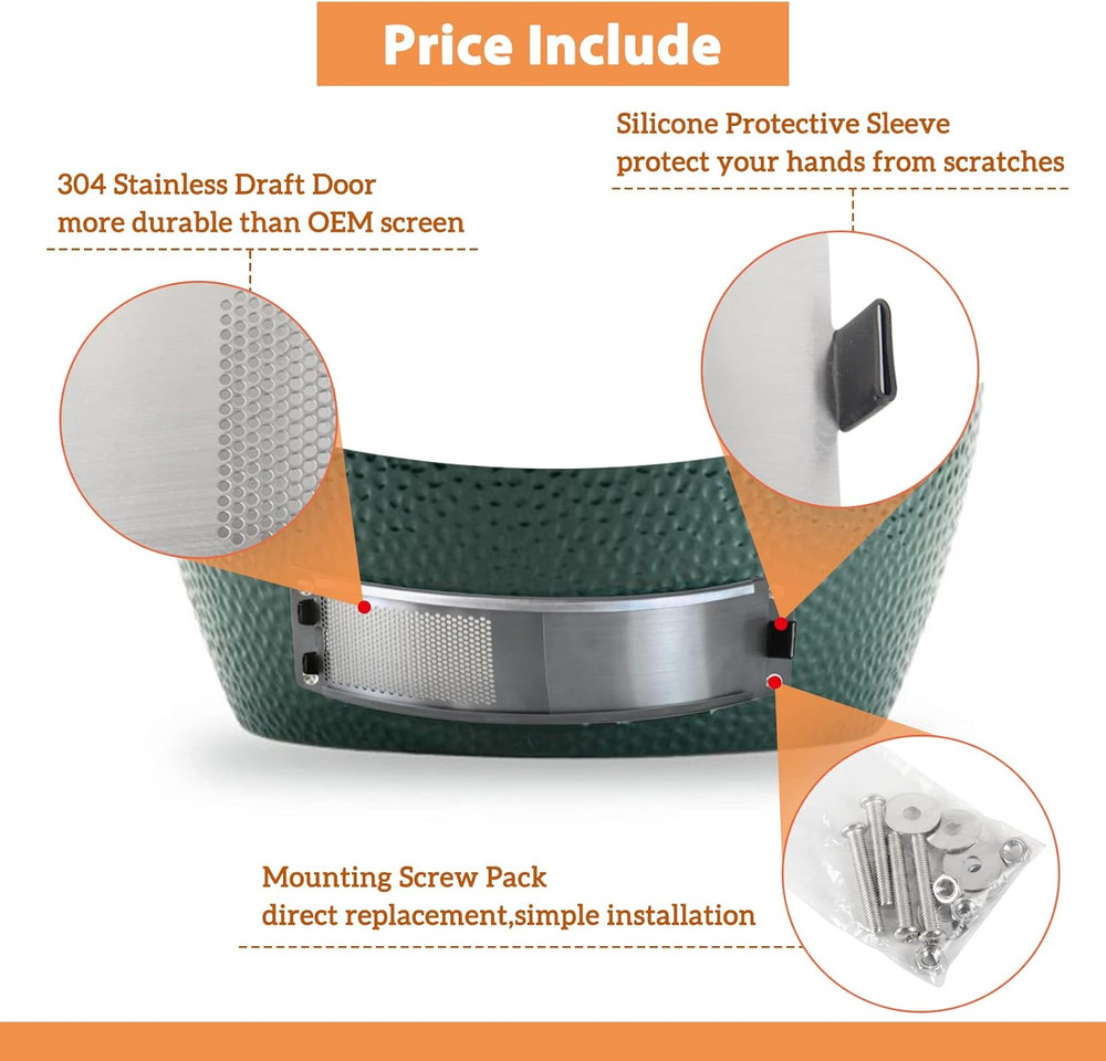 Draft Door Screen Kit Replacement for Large and Medium Big Grill Green Egg,Draft
