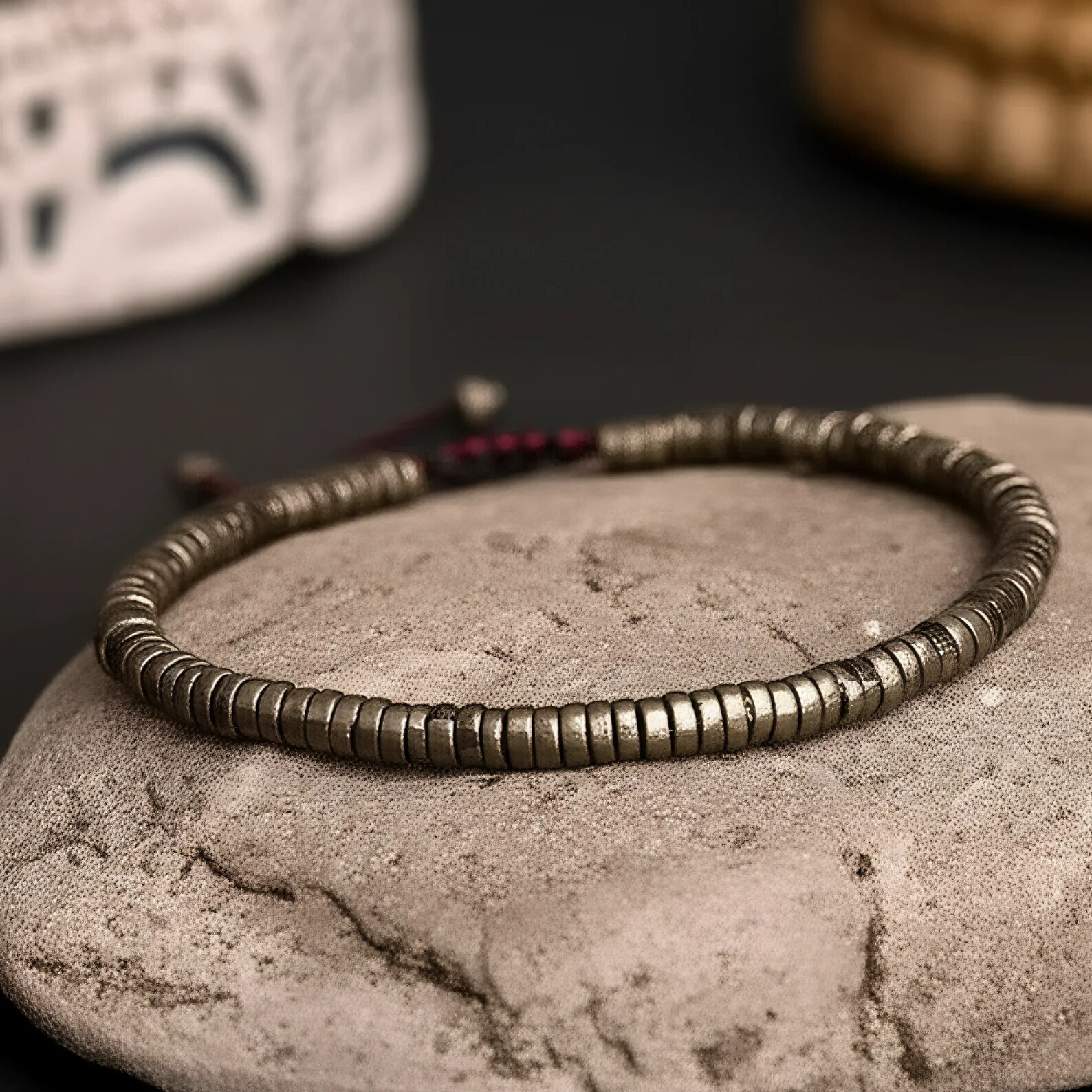 Natural Golden Pyrite Cube Beads Crystal Minimalist Bohemian Tibetan Bracelet