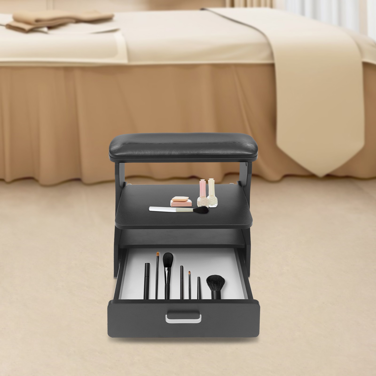 Pedicure Foot Rest 3-Tier Storage Swivel Wheels for Salon Nail Care FootRest