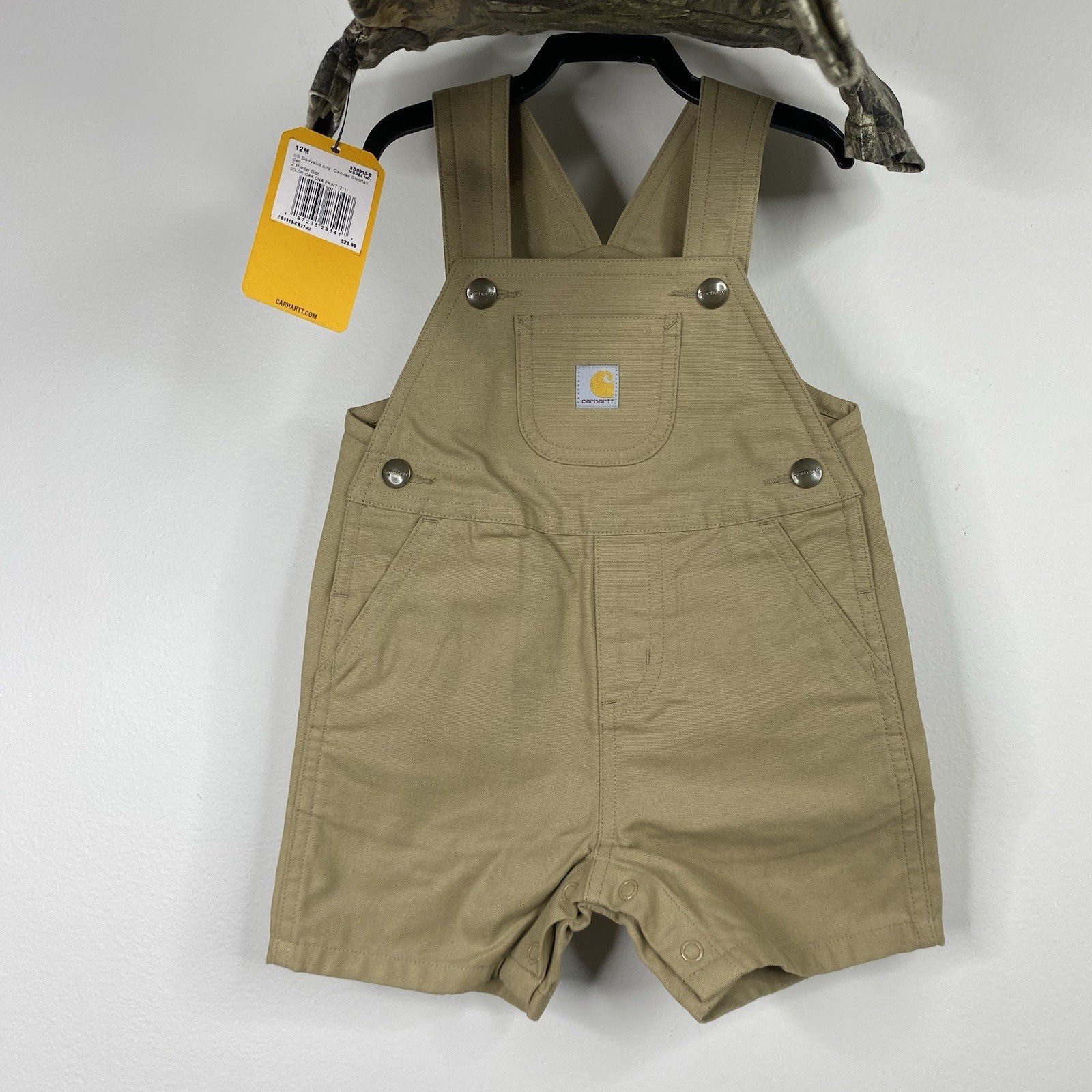 Carhartt Baby Boys 12 Months Camo Bodysuit and Canvas Shortall Set 2 Piece Set