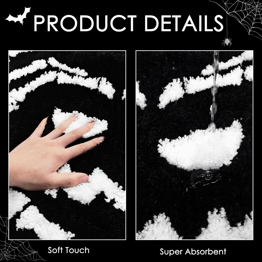 Mocsicka Halloween Bath Mat Funny Face 1'8" x 2'8" (Rectangular), Black