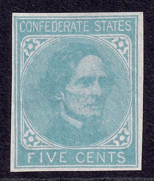 US Scott Confederate 6, 1862 Davis, 5c blue, UNUSED NG
