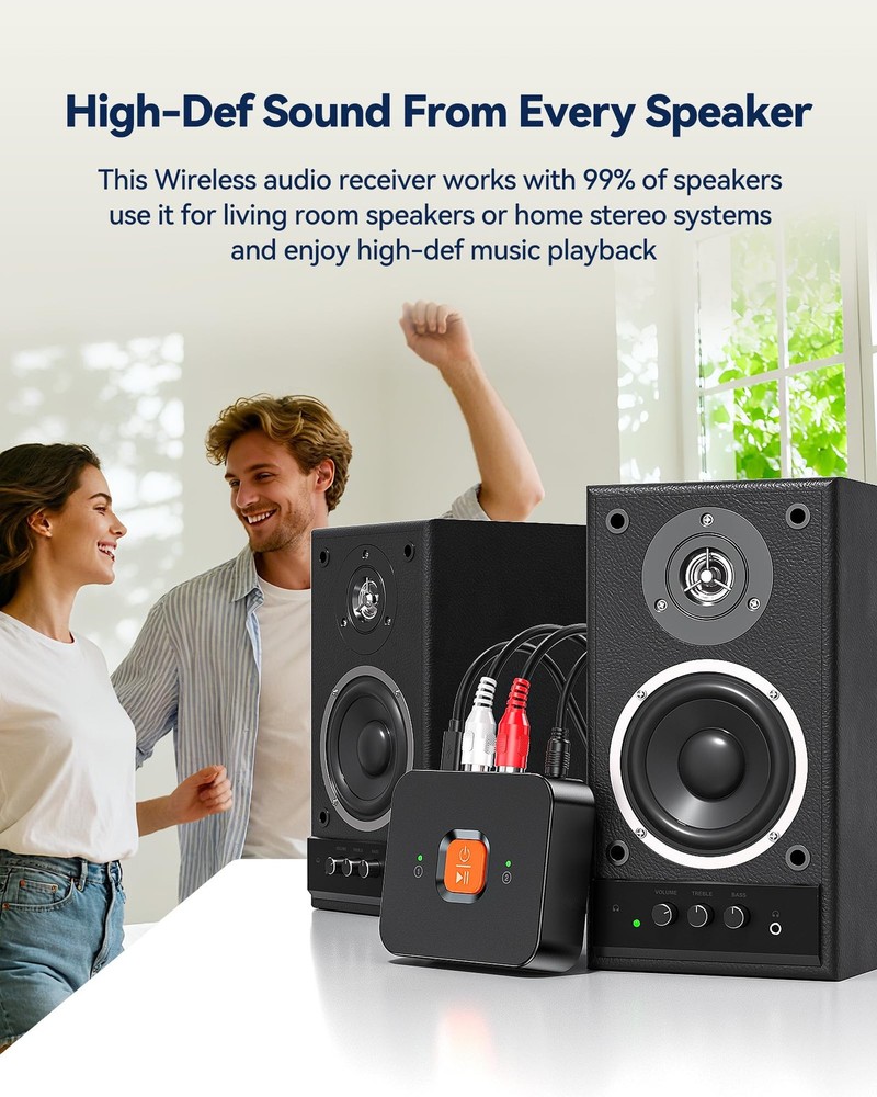 6.0 Bluetooth to RCA Adapter for Stereo Receiver-Long Range Low Latency Bluet...