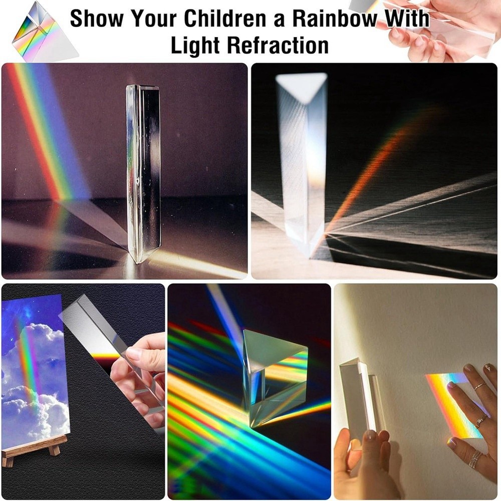 2Pcs Clear Triangular Prism,6&1In Lengths Optical Prisms for Teaching Light6644