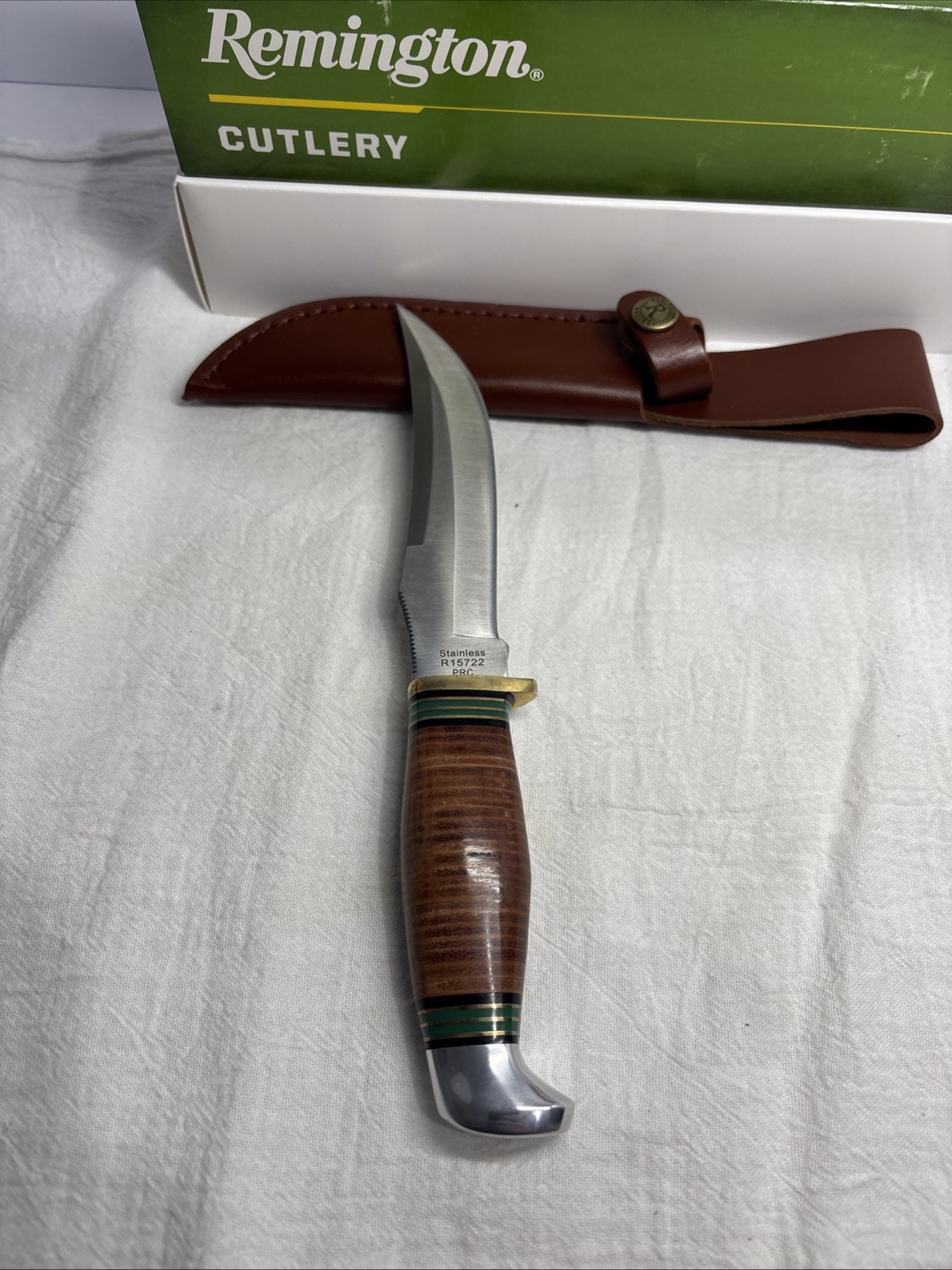 Remington Hunting Knife Fixed Blade Stacked Leather Handle Leather Sheath R15722