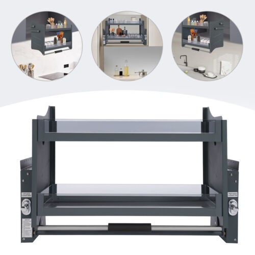 Dark Grey Pull-Down Kitchen Wall Cabinet Storage Organizer