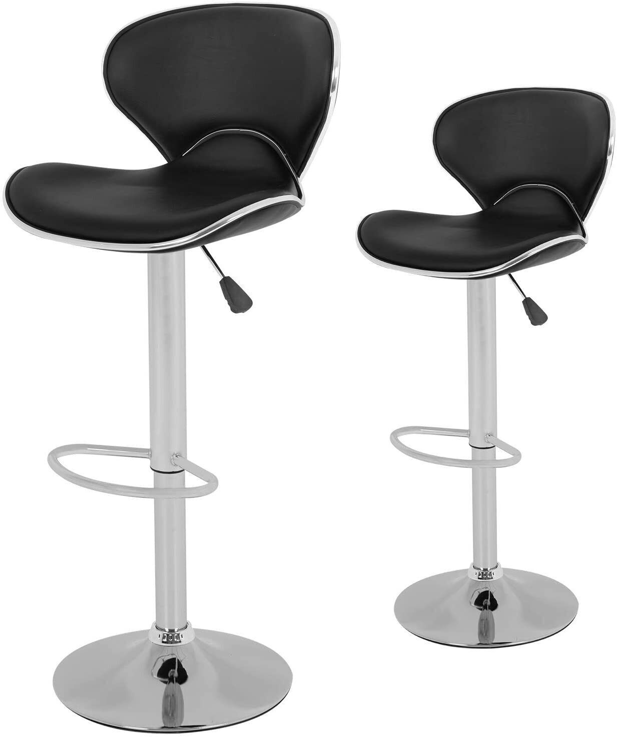 Set of 2 Bar Stools Black PU Leather Modern Hydraulic Swivel Dinning Chair